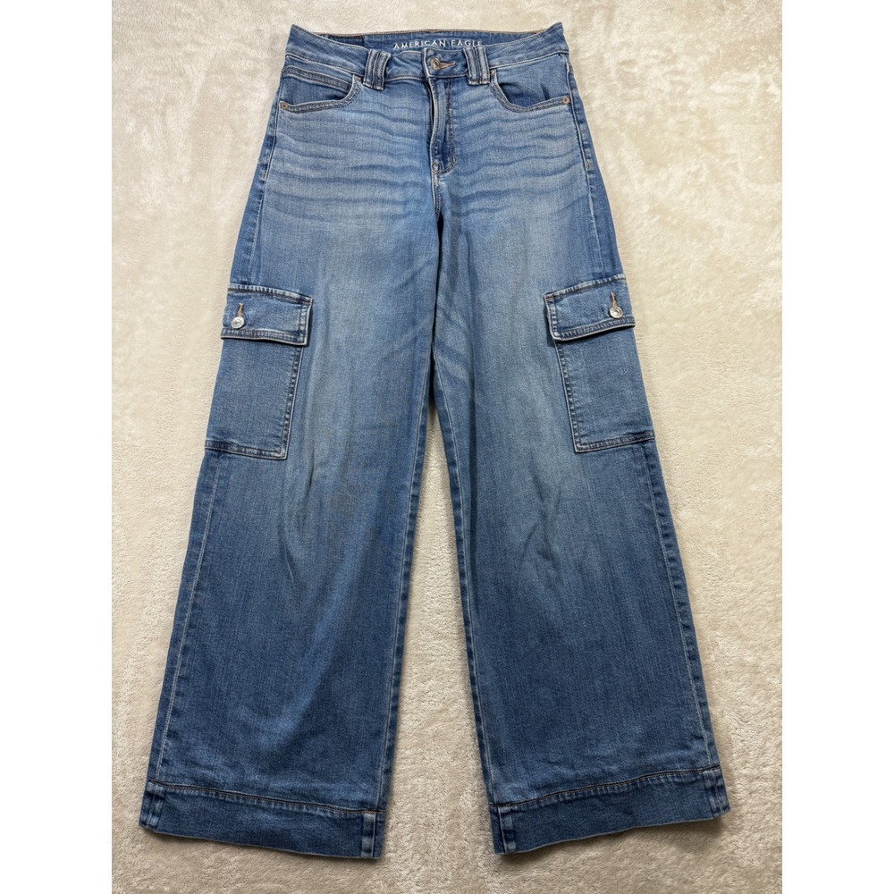 American Eagle Womens Super High-Rise Baggy Wide Leg Cargo Jeans 2 Meas: 29x29.5